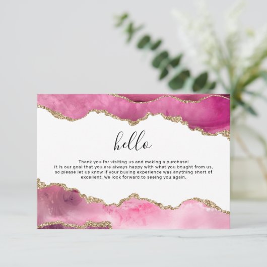 Zakelijke Logo Bedankt Opmerking | Roze Agate (Staand voorkant)