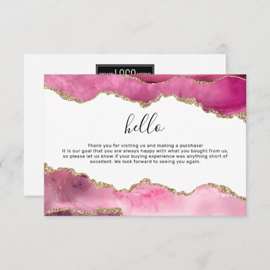 Zakelijke Logo Bedankt Opmerking | Roze Agate (Voorkant / Achterkant)