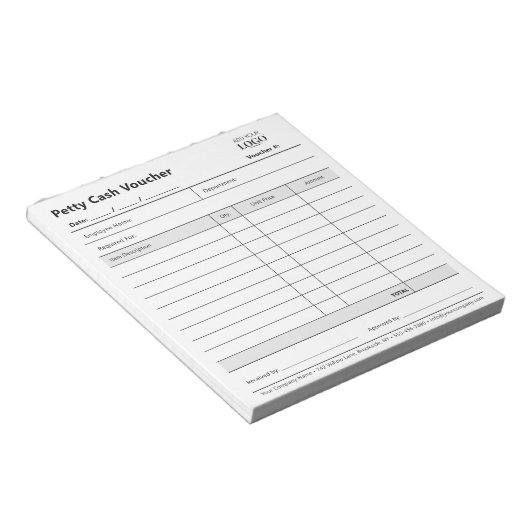 Zakelijke Logo Bedrijfskosten Petty Cash Voucher Notitieblok (Schuin)