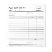 Zakelijke Logo Bedrijfskosten Petty Cash Voucher Notitieblok (Voorkant)