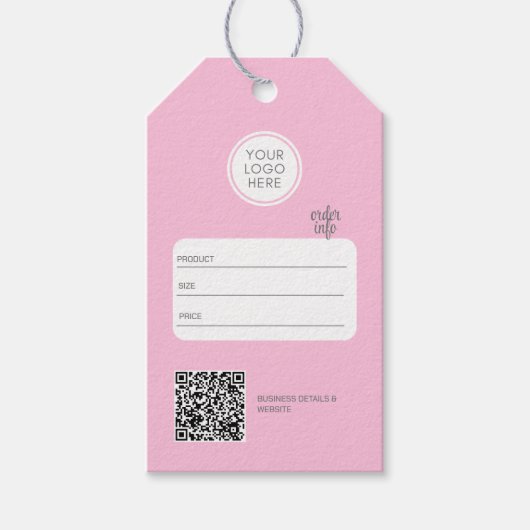 Zakelijke Logo bewerkbare QR Code Roze Prijs Label Cadeaulabel (Voorkant)
