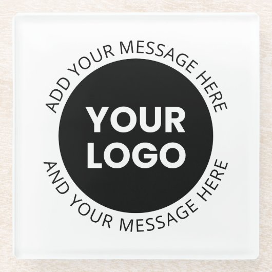Zakelijke Logo & bewerkbare tekst Wit & Zwart Glazen Onderzetter (Voorkant)