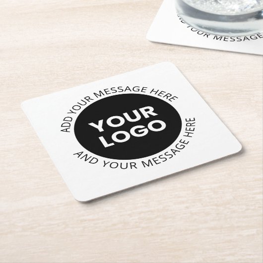 Zakelijke Logo & bewerkbare tekst Wit & Zwart Kartonnen Onderzetters (Schuin)
