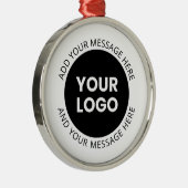 Zakelijke Logo & bewerkbare tekst Wit & Zwart Metalen Ornament (Rechts)