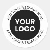 Zakelijke Logo & bewerkbare tekst Wit & Zwart Ronde Sticker (Voorkant)