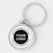 Zakelijke Logo & bewerkbare tekst Wit & Zwart Sleutelhanger (Voorkant)