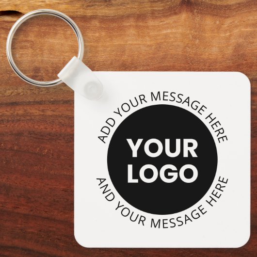 Zakelijke Logo & bewerkbare tekst Wit & Zwart Sleutelhanger (Voorkant)