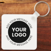 Zakelijke Logo & bewerkbare tekst Wit & Zwart Sleutelhanger (Achterkant)