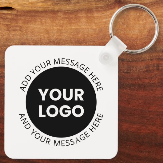 Zakelijke Logo & bewerkbare tekst Wit & Zwart Sleutelhanger (Achterkant)