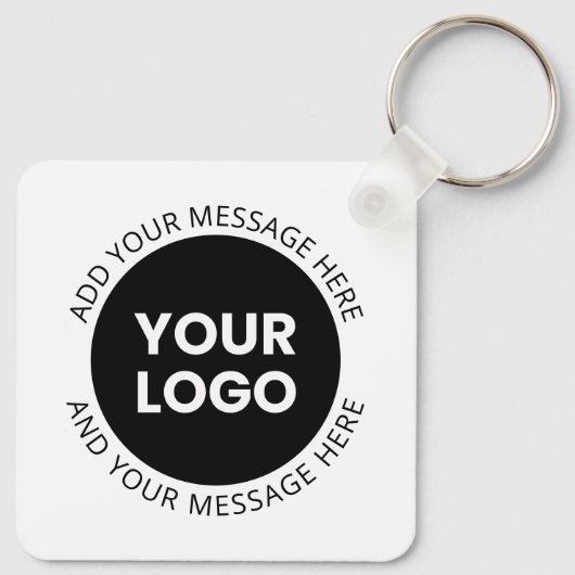 Zakelijke Logo & bewerkbare tekst Wit & Zwart Sleutelhanger (Achterkant)
