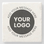 Zakelijke Logo & bewerkbare tekst Wit & Zwart Stenen Onderzetter (Voorkant)