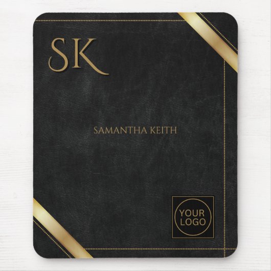 Zakelijke Logo Black en Golden Stripe Muismat (Voorkant)