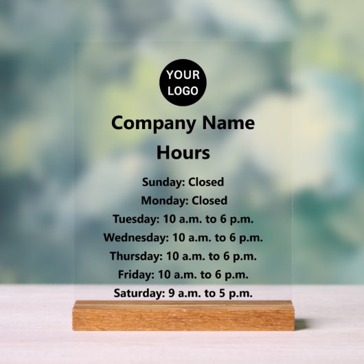 Zakelijke Logo Black Tekst Openingstijden Acryl Bord (Neutraal)