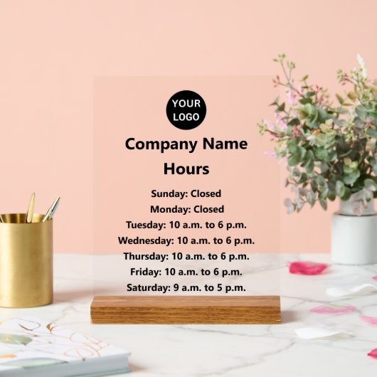 Zakelijke Logo Black Tekst Openingstijden Acryl Bord (Huwelijk)