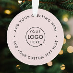 Zakelijke Logo | Blush Pink Modern Kerstmis Ornament<br><div class="desc">Eenvoudig,  stijlvol aangepast,  lichtroze zakelijke logo rond kerst in een moderne,  minimalistische stijl. U kunt eenvoudig uw bedrijfstekst en eigen logo (bijvoorbeeld prettige feestdagen of vrolijke kerst) toevoegen voor de ideale promotiestroom voor feestdagen met een professionele ervaring in het bedrijf. #logo #business #kerstmis #ornament</div>