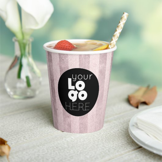 Zakelijke Logo  Blush Pink Stripe Papier Cups Papieren Bekers (Insitu)