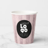 Zakelijke Logo  Blush Pink Stripe Papier Cups Papieren Bekers (Achterkant)