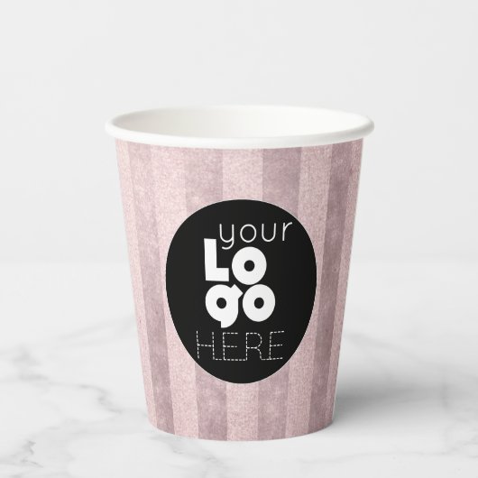 Zakelijke Logo  Blush Pink Stripe Papier Cups Papieren Bekers (Achterkant)