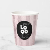 Zakelijke Logo  Blush Pink Stripe Papier Cups Papieren Bekers (Voorkant)