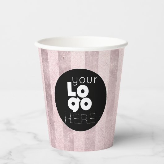 Zakelijke Logo Blush Pink Stripe Papier Cups Papieren Bekers (Voorkant)