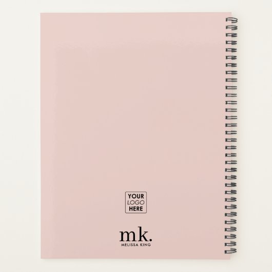 Zakelijke Logo Blush Roze Modern Monogram Initiale Planner (Achterkant)