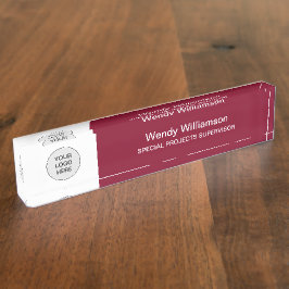 Zakelijke Logo Burgundy Desk Naambordje