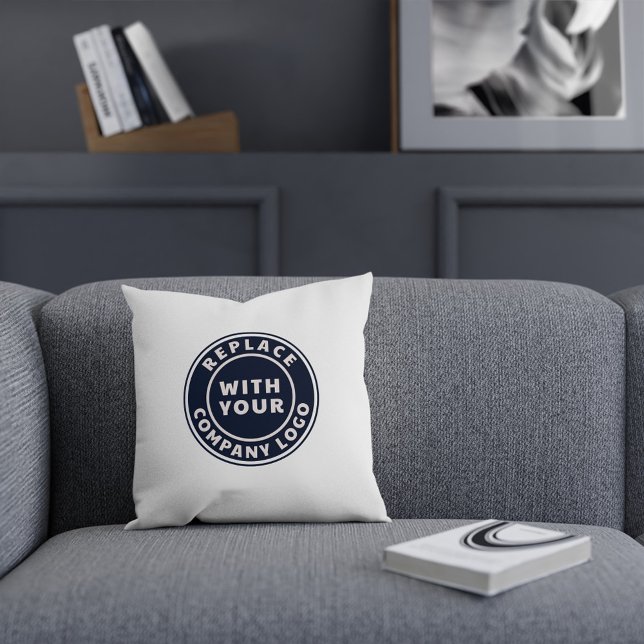 Zakelijke Logo Corporate Showroom Decor toevoegen Kussen (Business Round Classic White Logo Throw Pillow)