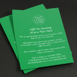 Zakelijke Logo | Eenvoudige Groene Douane Flyer<br><div class="desc">Een eenvoudige sjabloon van de douane groene en witte tekstvlieger in een eenvoudige minimalistische stijl die gemakkelijk met uw eigen bedrijfs logo,  productdetails,  tarifering en meer kan worden gewijzigd en worden bijgewerkt! Kies de grootte van de flyer en het type van document van het optiesmenu.</div>