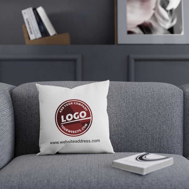 Zakelijke Logo-eigenaar toevoegen Promotionele Cus Kussen (Business Round Logo Maroon Throw Pillow)