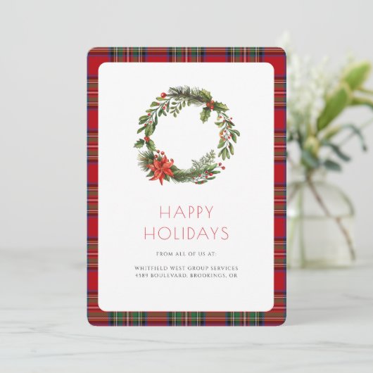 Zakelijke Logo Elegant Plaid Tartan Feestdagenkaart (Staand voorkant)