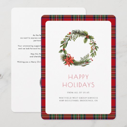 Zakelijke Logo Elegant Plaid Tartan Feestdagenkaart (Voorkant / Achterkant)