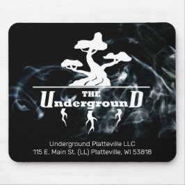 Zakelijke Logo en info met zwarte rookachtergrond Muismat