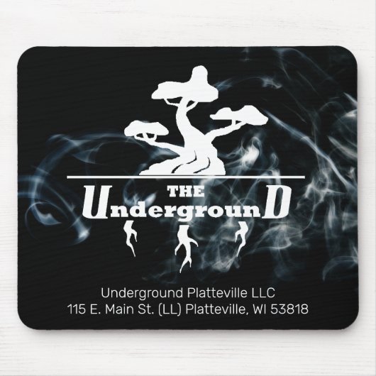 Zakelijke Logo en info met zwarte rookachtergrond Muismat (Voorkant)