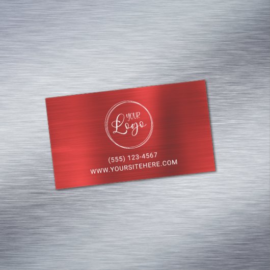 Zakelijke Logo Faux Bright Red Folie Magnetisch Visitekaartje (Voorbeeld)