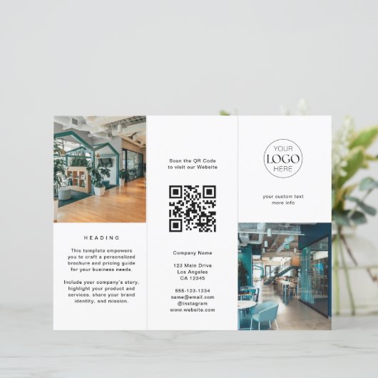 Zakelijke Logo Foto Chic Modern Tri Fold Brochure (Staand voorkant)