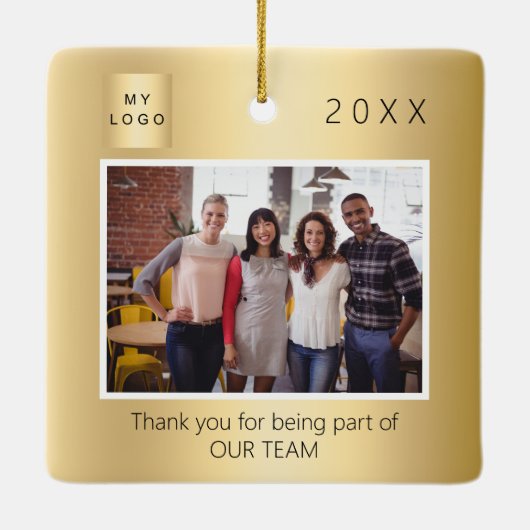 Zakelijke logo foto dank u gouden kerst keramisch ornament (Achterkant)