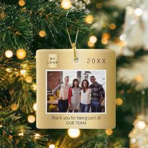 Zakelijke logo foto dank u gouden kerst keramisch ornament