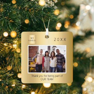 Zakelijke logo foto dank u gouden kerst metalen ornament