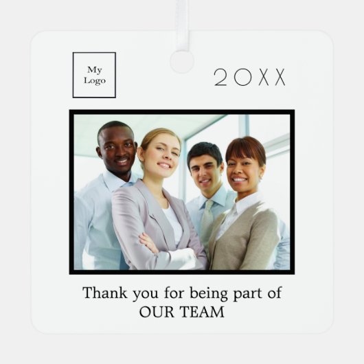 Zakelijke logo foto dank u wit metalen ornament (Voorkant)