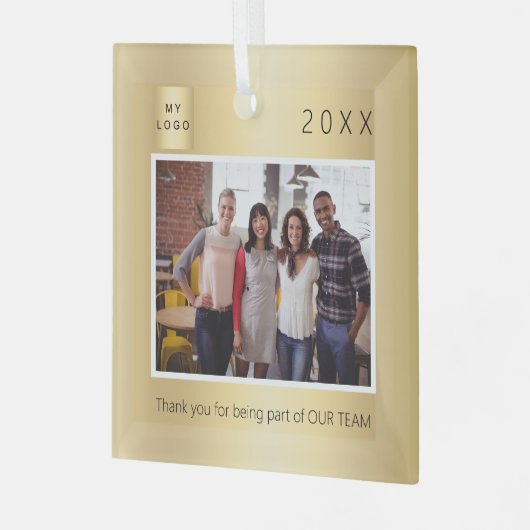 Zakelijke logo foto goud dank u Kerstmis Glas Ornament (Voorkant links)