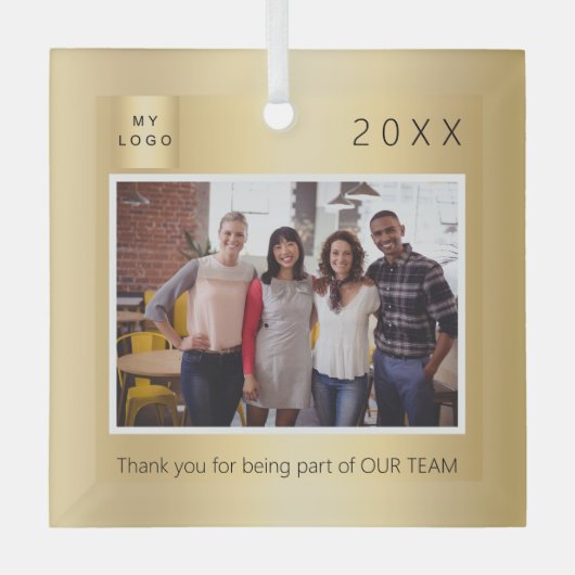 Zakelijke logo foto goud dank u Kerstmis Glas Ornament (Voorkant)