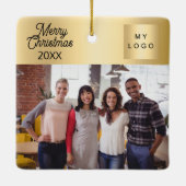 Zakelijke logo foto gouden kerst keramisch ornament (Achterkant)