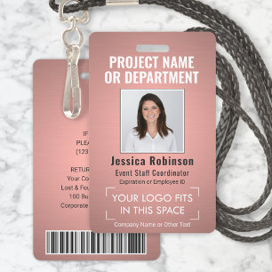 Zakelijke Logo Foto ID QR Barcode Pink Rose Gold Badge
