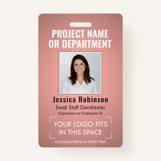Zakelijke Logo Foto ID QR Barcode Pink Rose Gold Badge (Voorkant)