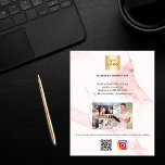 Zakelijke logo foto qr code instagram roze marmer flyer<br><div class="desc">Personaliseer en voeg uw bedrijfs logo,  naam,  jouw tekst,  foto,  uw eigen code QR aan uw instagramrekening toe. Blush roze marmer achtergrond.</div>