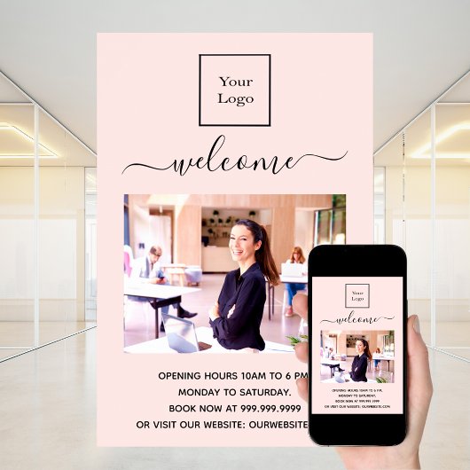 Zakelijke logo foto welkom blush roze goud poster