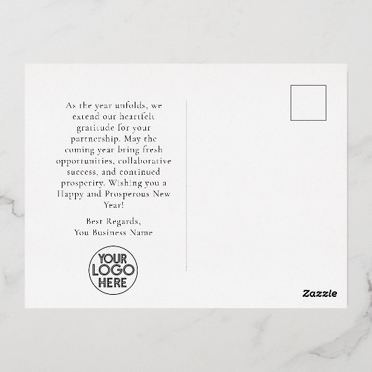 Zakelijke Logo Gelukkig Nieuwjaar | Zwart goud Folie Feestdagen Briefkaart (Achterkant)