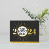 Zakelijke Logo Gelukkig Nieuwjaar | Zwart goud Folie Feestdagen Briefkaart (Staand Voorkant)