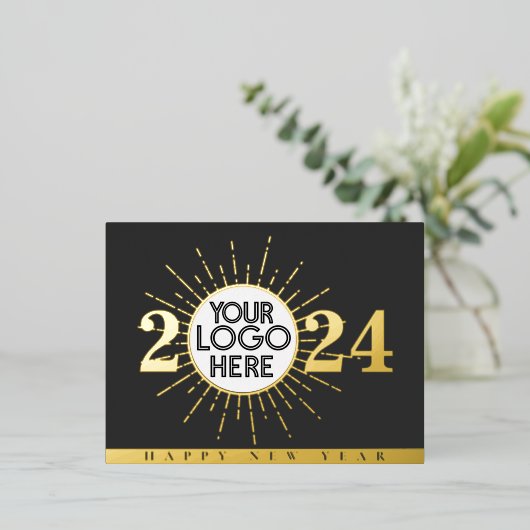 Zakelijke Logo Gelukkig Nieuwjaar | Zwart goud Folie Feestdagen Briefkaart (Staand Voorkant)