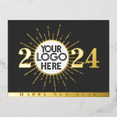 Zakelijke Logo Gelukkig Nieuwjaar | Zwart goud Folie Feestdagen Briefkaart (Voorkant)